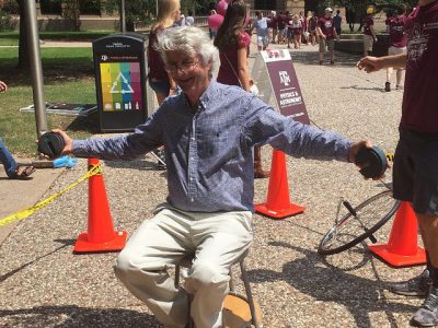 Peter McEntyre experiencing angular momentum.